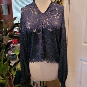 Free People Lace Top Blouse Size Small Open Back Blue Romantic cottage Core